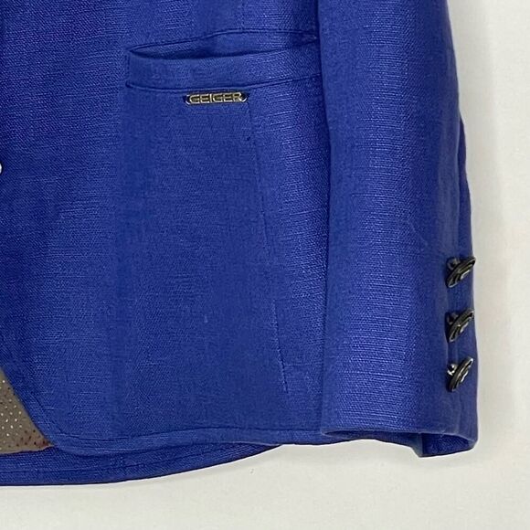Vintage Geiger Linen Satin Lined Indigo Blue jacket Medium #TT - Picture 6 of 14
